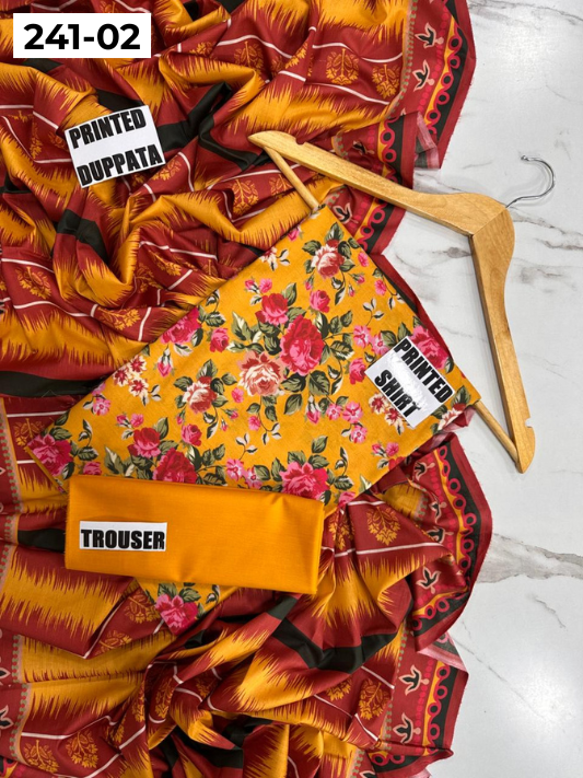 VOL 241 | DS 02 | Mirha LAWN |  DIGITAL PRINTED LAWN 3PC PRINTED LAWN SHIRT PLAIN TROUSER PRINTED LAWN DUPATTA