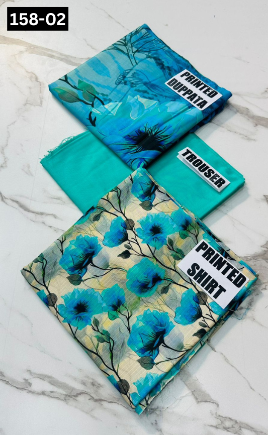 VOL 158 | DS 02 | DIGITAL PRINTED BANADORA LINEN 3PC LINEN DUPATTA