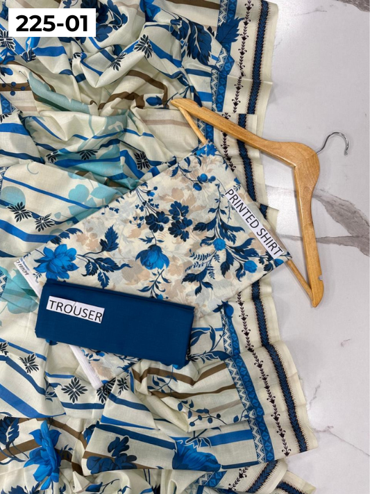 VOL 225 | DS 01 | Mirha LAWN |  DIGITAL PRINTED LAWN 3PC PRINTED LAWN SHIRT PLAIN TROUSER PRINTED LAWN DUPATTA
