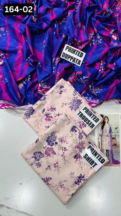 VOL 164 | DS 02 | DIGITAL PRINTED LINEN 3PC LINEN DUPATTA