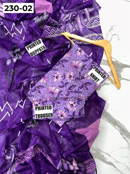 VOL 230 | DS 02 | DIGITAL PRINTED DOBBY LAWN 3PC TANA DORA LAWN DUPATTA