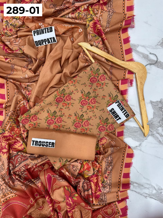VOL 289 | DS 01 | PREMIUM DHANAK WINTER COLLECTON - DIGITAL PRINTED 3 PIECE SUIT | Printed Allover Shirt | Plain Dyed Matching Trouser | Printed Dupatta