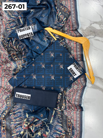 VOL 267 | DS 01 | Mirha LAWN |  DIGITAL PRINTED LAWN 3PC PRINTED LAWN SHIRT PLAIN TROUSER PRINTED LAWN DUPATTA