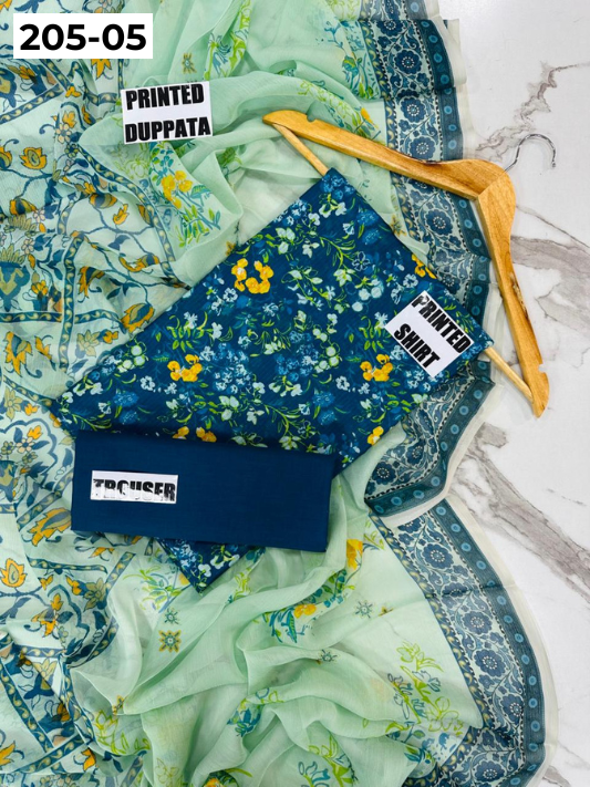 VOL 205 | DS 05 | DIGITAL PRINTED BANADORA LAWN SHIRT PLAIN TROUSER BAMBER CHIFFON DUPATTA