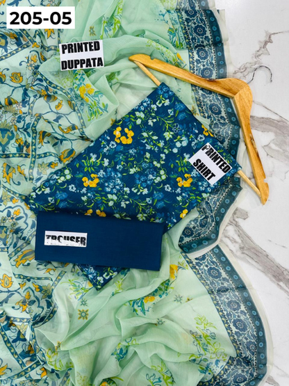 VOL 205 | DS 05 | DIGITAL PRINTED BANADORA LAWN SHIRT PLAIN TROUSER BAMBER CHIFFON DUPATTA