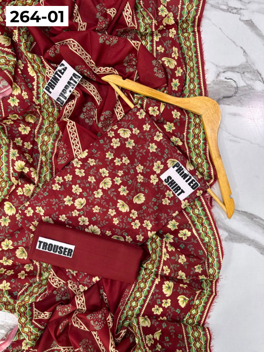 VOL 264 | DS 01 | Mirha LAWN | DIGITAL PRINTED LAWN 3PC PRINTED LAWN SHIRT PLAIN TROUSER PRINTED LAWN DUPATTA
