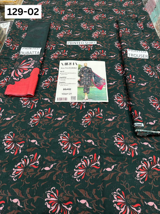 VOL 129 | DS 02 | DIGITAL PRINTED BANADORA LAWN 3PC VOIL LAWN DUPATTA