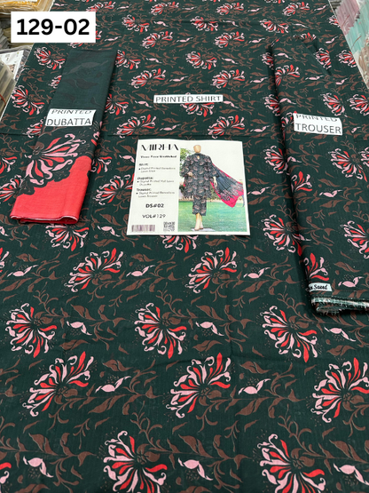 VOL 129 | DS 02 | DIGITAL PRINTED BANADORA LAWN 3PC VOIL LAWN DUPATTA
