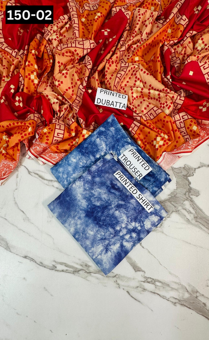 VOL 150 | DS 02 | DIGITAL PRINTED LINEN 3PC LINEN DUPATTA