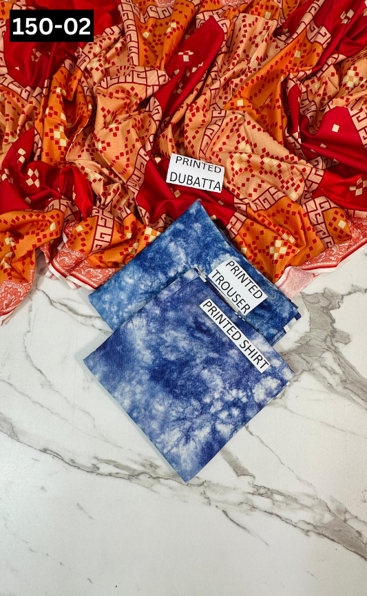 VOL 150 | DS 02 | DIGITAL PRINTED LINEN 3PC LINEN DUPATTA