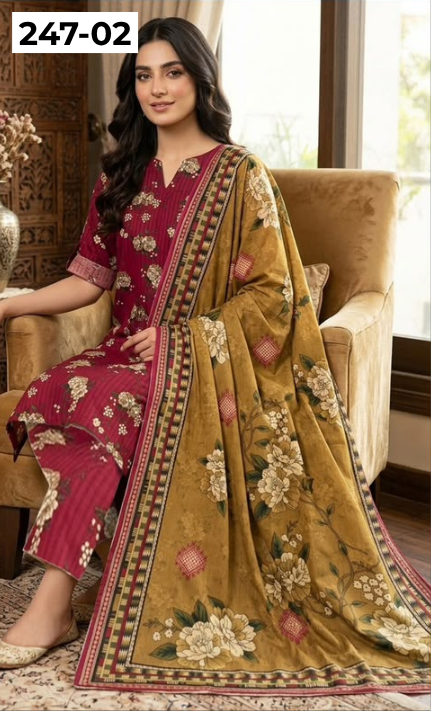 VOL 247 | DS 02 | DIGITAL PRINTED LAWN THREE PIECES VOIL LAWN DUPATTA