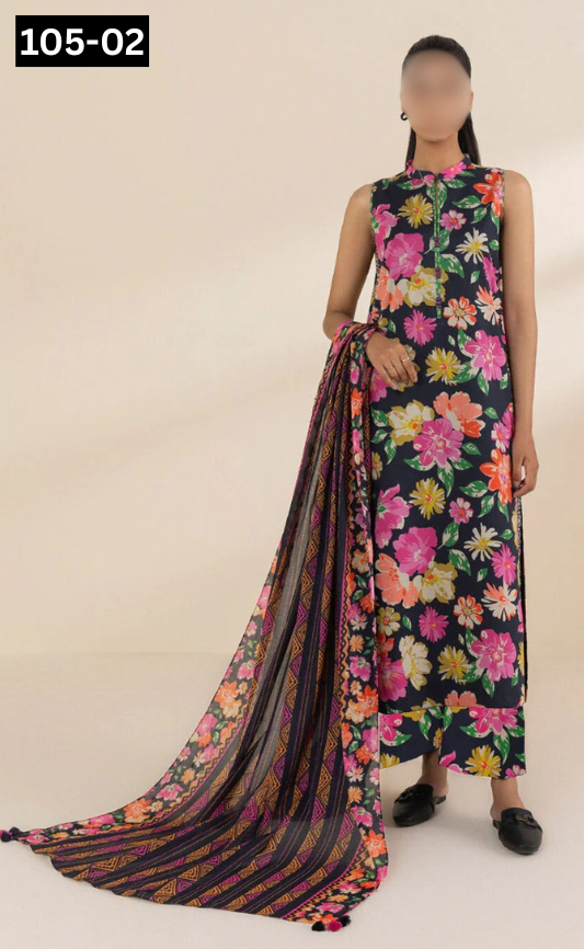 VOL 105 | DS 02 | DIGITAL PRINTED LAWN 3PC VOIL LAWN DUPATTA