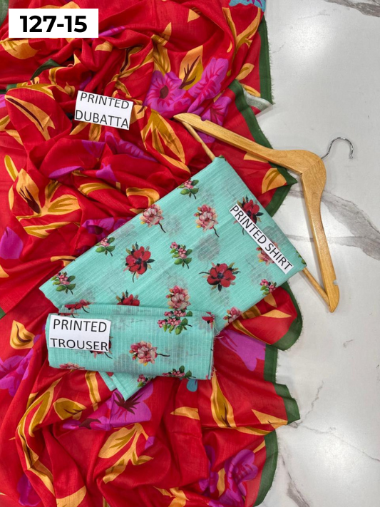VOL 127 | DS 15 | DIGITAL PRINTED BANADORA LAWN 3PC VOIL LAWN DUPATTA