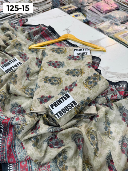 VOL 125 | DS 15 | DIGITAL PRINTED BANADORA LAWN 3PC VOIL LAWN DUPATTA