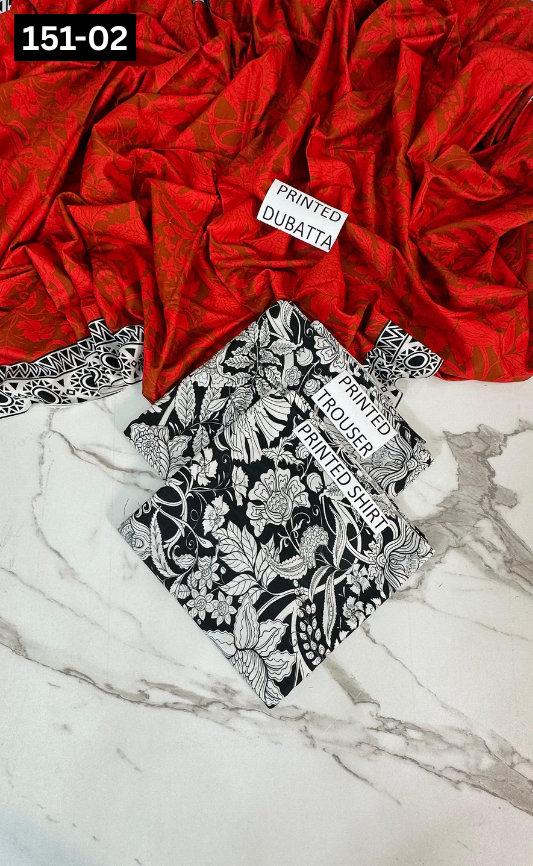VOL 151 | DS 02 | DIGITAL PRINTED LINEN 3PC LINEN DUPATTA