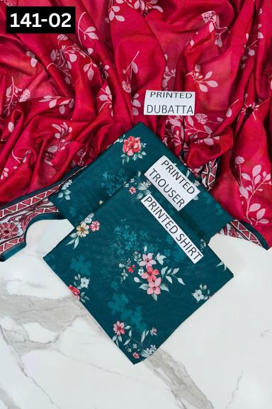 VOL 141 | DS 02 | DIGITAL PRINTED BANADORA LAWN 3PC VOIL LAWN DUPATTA