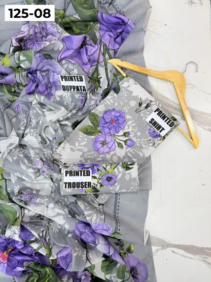 VOL 125 | DS 08 | DIGITAL PRINTED BANADORA LAWN 3PC VOIL LAWN DUPATTA