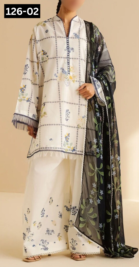 VOL 126 | DS 02 | DIGITAL PRINTED LAWN 3PC VOIL LAWN DUPATTA