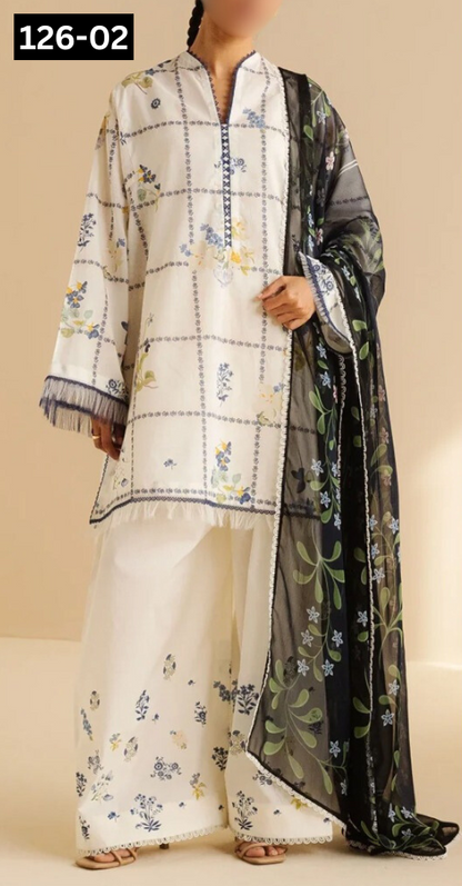VOL 126 | DS 02 | DIGITAL PRINTED LAWN 3PC VOIL LAWN DUPATTA