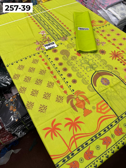 VOL 257 | DS 39 | PRINTED HIT CODES LAWN 2PC | DIGITAL PRINTED LAWN SHIRT, PLAIN COTTON TROUSER