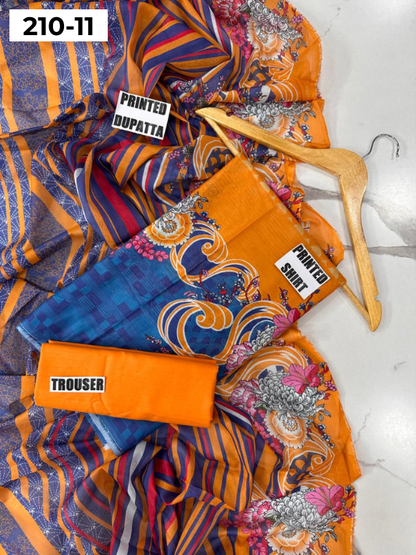 VOL 210 | DS 11 | SAPPHIRE LAWN 3PC DIGITAL PRINTED LAWN SHIRT VOIL LAWN DUPATTA DYED TROUSER