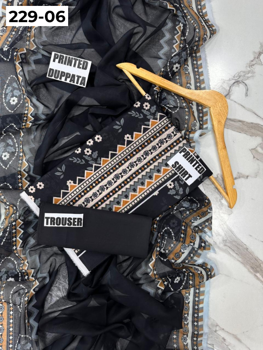 VOL 229 | DS 06 | DIGITAL PRINTED LAWN 3PC PRINTED LAWN SHIRT PLAIN TROUSER PRINTED VOIL DUPATTA