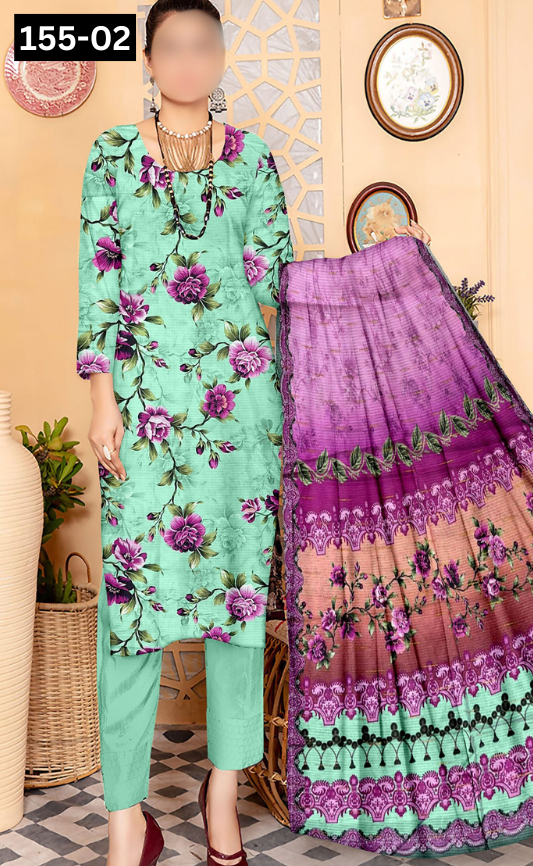 VOL 155 | DS 02 | DIGITAL PRINTED BANADORA LINEN 3PC LINEN DUPATTA