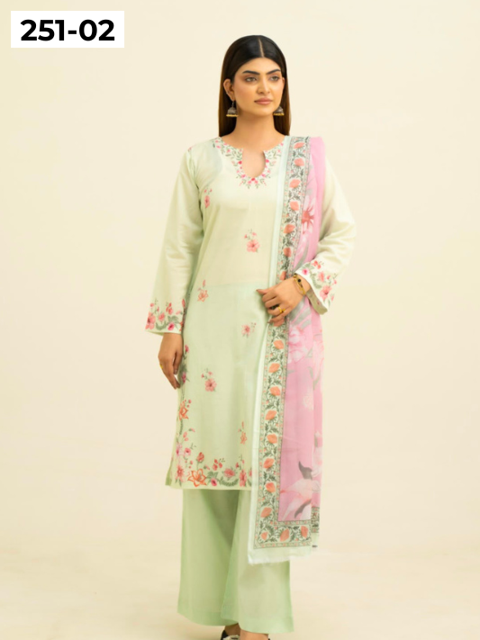 VOL 251 | DS 02 | Khaas | DIGITAL PRINTED 3PC LAWN SHIRT, DYED TROUSER, PRINTED VOIL DUPATTA