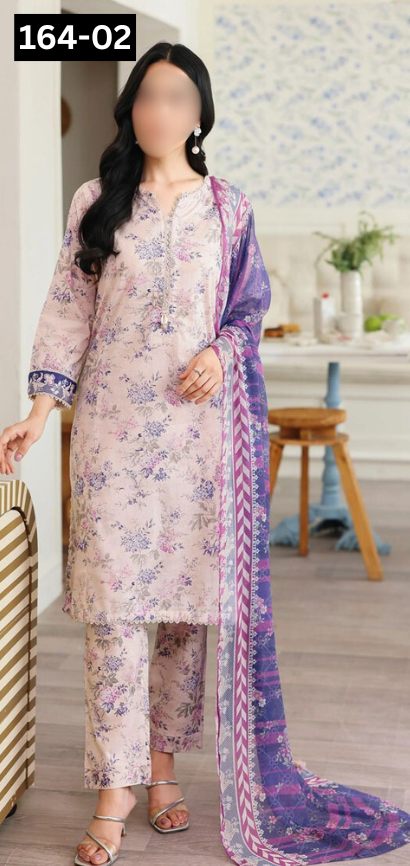 VOL 164 | DS 02 | DIGITAL PRINTED LINEN 3PC LINEN DUPATTA