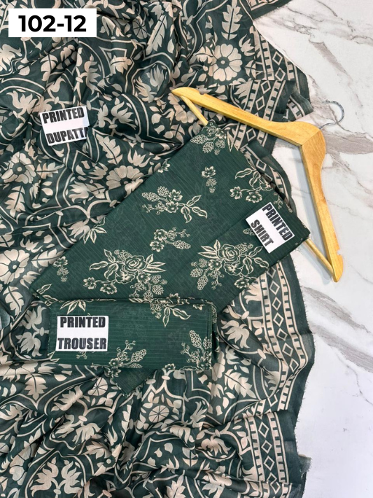 VOL 102 | DS 12 | DIGITAL PRINTED TANA DORA LAWN 3PC VOIL LAWN DUPATTA