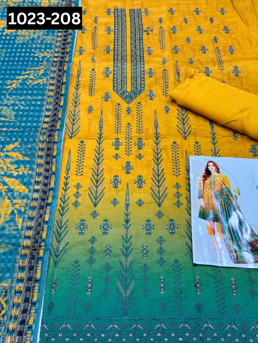VOL 1023 | DS D208 | VISCOS PRINTED EMBROIDERED 3 PIECE