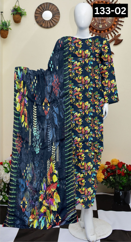 VOL 133 | DS 02 | DIGITAL PRINTED BANADORA LAWN 3PC BAMBER CHIFFON DUPATTA