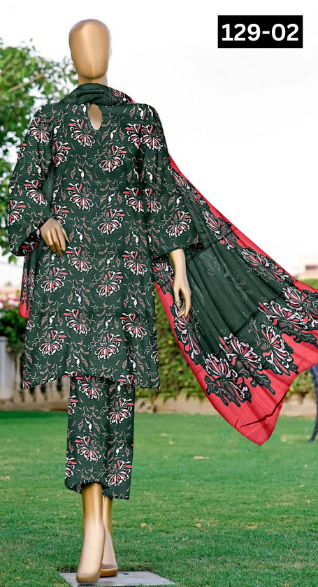 VOL 129 | DS 02 | DIGITAL PRINTED BANADORA LAWN 3PC VOIL LAWN DUPATTA