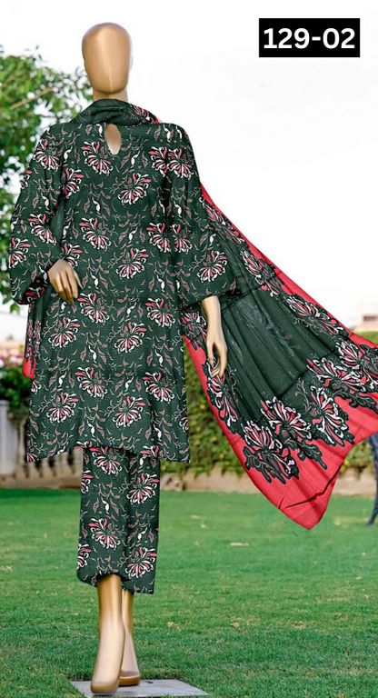 VOL 129 | DS 02 | DIGITAL PRINTED BANADORA LAWN 3PC VOIL LAWN DUPATTA