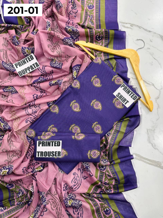 VOL 201 | DS 01 | DIGITAL PRINTED BANADORA LAWN 3PC VOIL LAWN DUPATTA