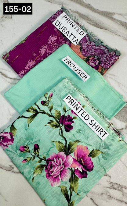 VOL 155 | DS 02 | DIGITAL PRINTED BANADORA LINEN 3PC LINEN DUPATTA