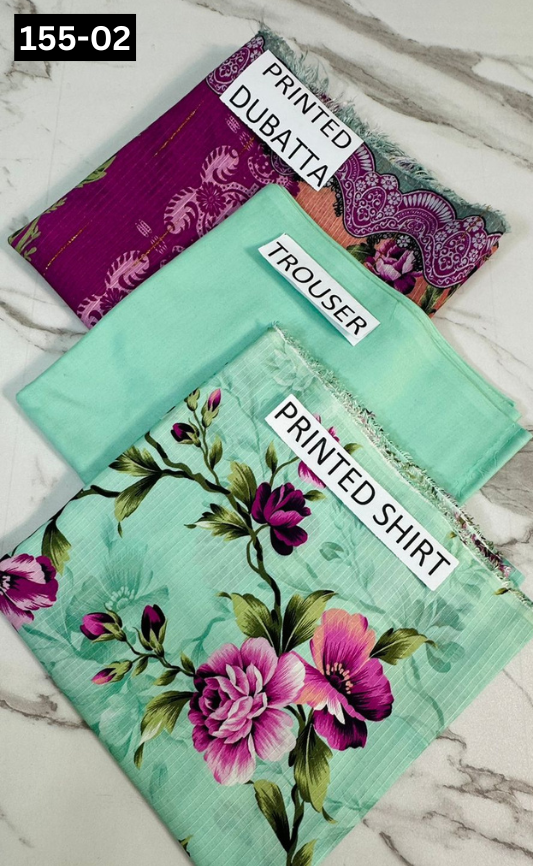 VOL 155 | DS 02 | DIGITAL PRINTED BANADORA LINEN 3PC LINEN DUPATTA