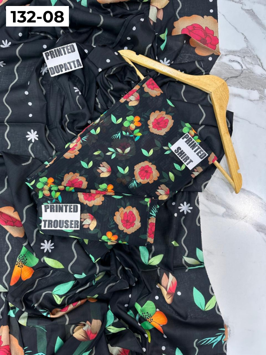 VOL 132 | DS 08 | DIGITAL PRINTED BANADORA LAWN 3PC VOIL LAWN DUPATTA