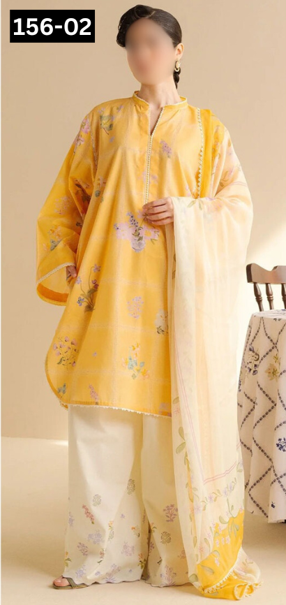 VOL 156 | DS 02 | DIGITAL PRINTED LINEN 3PC LINEN DUPATTA