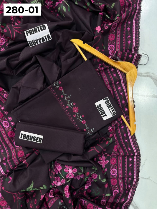 VOL 280 | 01 | WARDA BY SHANAYA | DIGITAL PRINTED 3PC CORDUROY KHADDAR SUIT | PRINTED SHIRT, TROUSER & DUPATTA