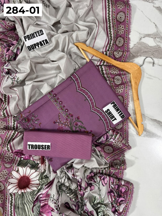 VOL 284 | 01 | SARAH BY SHANAYA | DIGITAL PRINTED 3PC CORDUROY KHADDAR SUIT | PRINTED SHIRT, TROUSER & DUPATTA