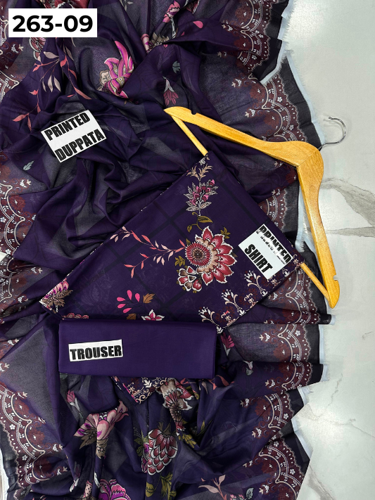 VOL 263 | DS 09 | RIWAYAT By SHANAYA | DIGITAL PRINTED 3PC LAWN SHIRT, DYED TROUSER, PRINTED VOIL DUPATTA