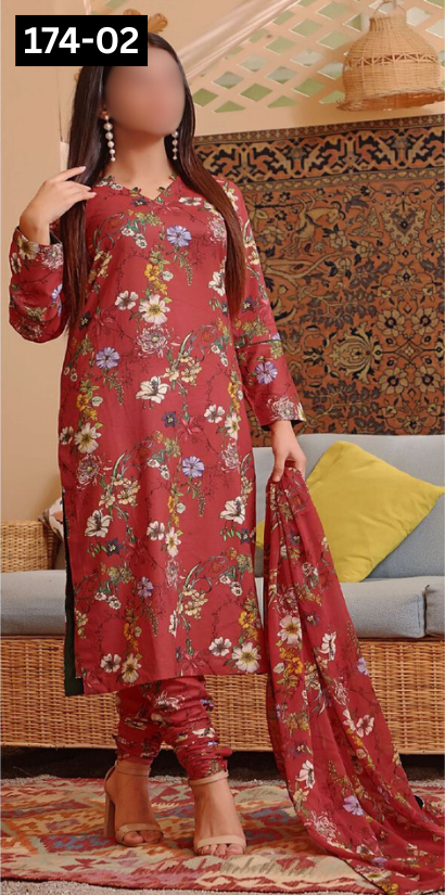 VOL 174 | DS 02 | DIGITAL PRINTED BANA DORA DHANAK 3PC DHANAK BANA DORA DUPATTA