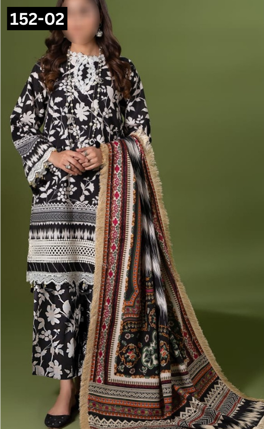 VOL 152 | DS 02 | DIGITAL PRINTED LINEN 3PC LINEN DUPATTA