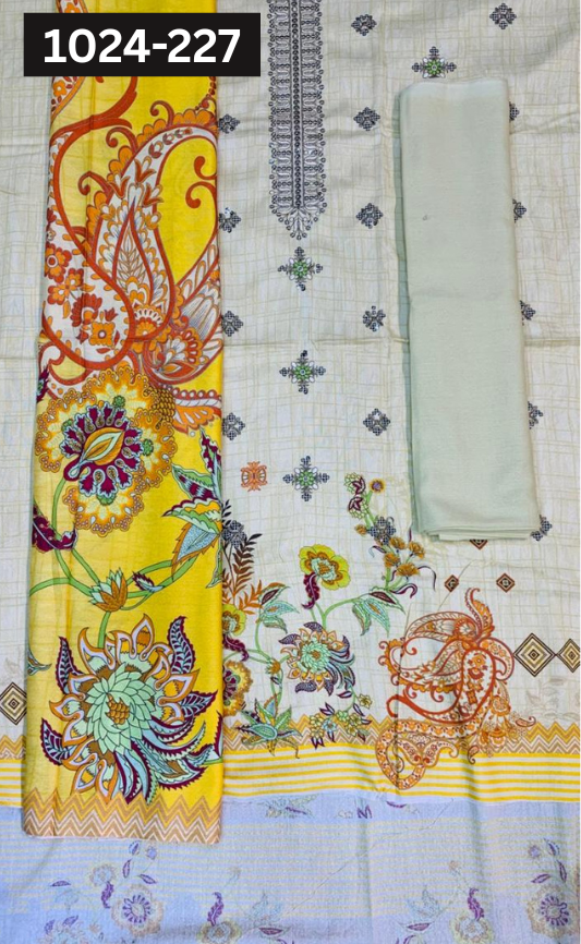 VOL 1024 | DS 227 | EMBROIDERED PLUS DIGITAL PRINTED KARANDI 3PC KARANDI SHAWL