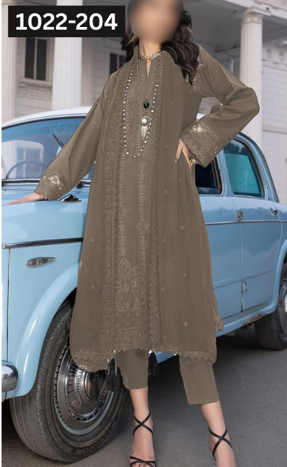 VOL 1022 | DS 204 | DHANAK DYED  EMBROIDERED 3PC DHANAK VELVET SHAWL