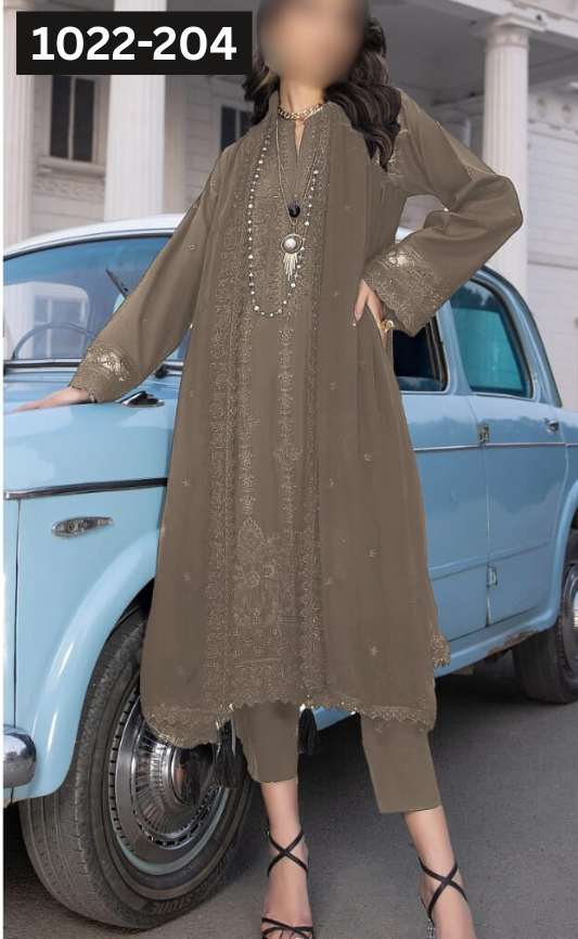 VOL 1022 | DS 204 | DHANAK DYED  EMBROIDERED 3PC DHANAK VELVET SHAWL