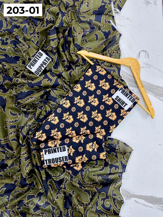 VOL 203 | DS 01 | DIGITAL PRINTED BANADORA LAWN 3PC VOIL LAWN DUPATTA