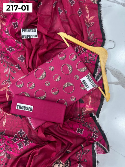 VOL 217 | DS 01 | BinSaeed LAWN DIGITAL PRINTED BANADORA LAWN SHIRT PLAIN TROUSER TARKASHI FANCY DUPATTA