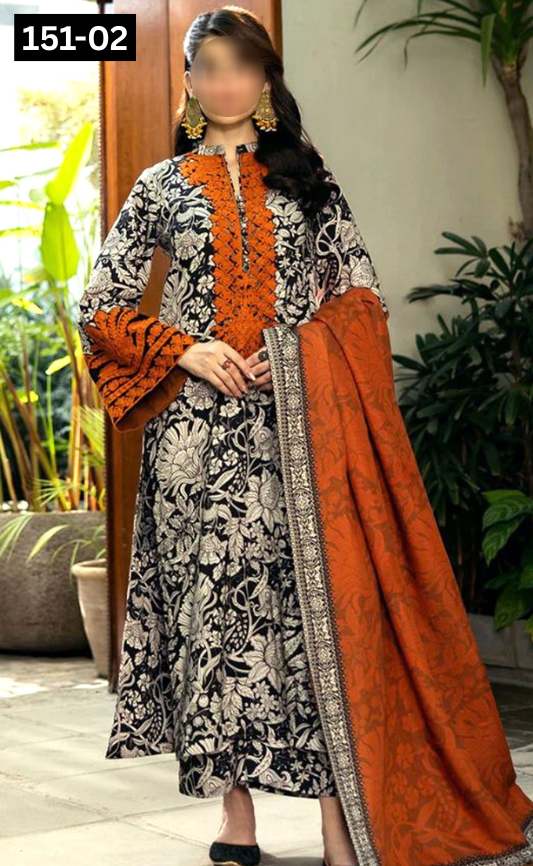 VOL 151 | DS 02 | DIGITAL PRINTED LINEN 3PC LINEN DUPATTA